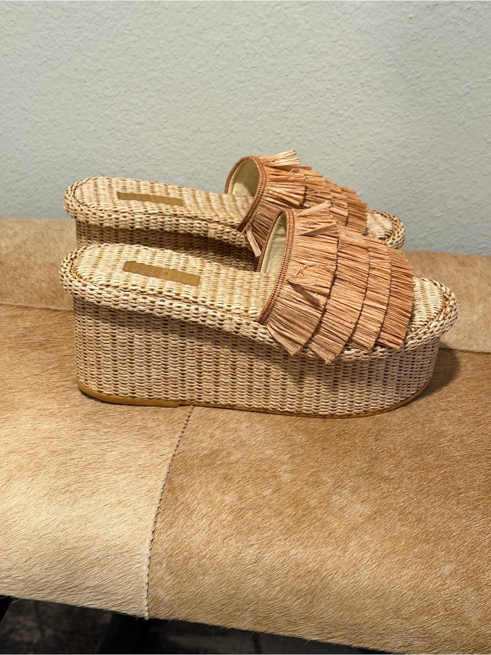 FARM Rio Tan Raffia Fringe Slide Sandals-Approx Size 8 - Picture 5 of 8